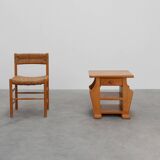 Mid-Century Blonde Oak Side Table, France 1980s