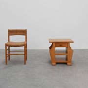 Mid-Century Blonde Oak Side Table, France 1980s