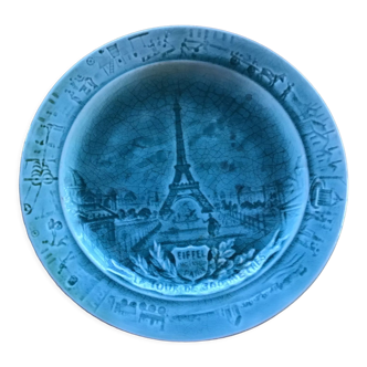 Cracked earthenware plate the Eiffel Tower