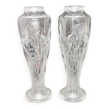 Par de jarrones "Art Nouveau" de cristal tallado. Espagne, années 1930.