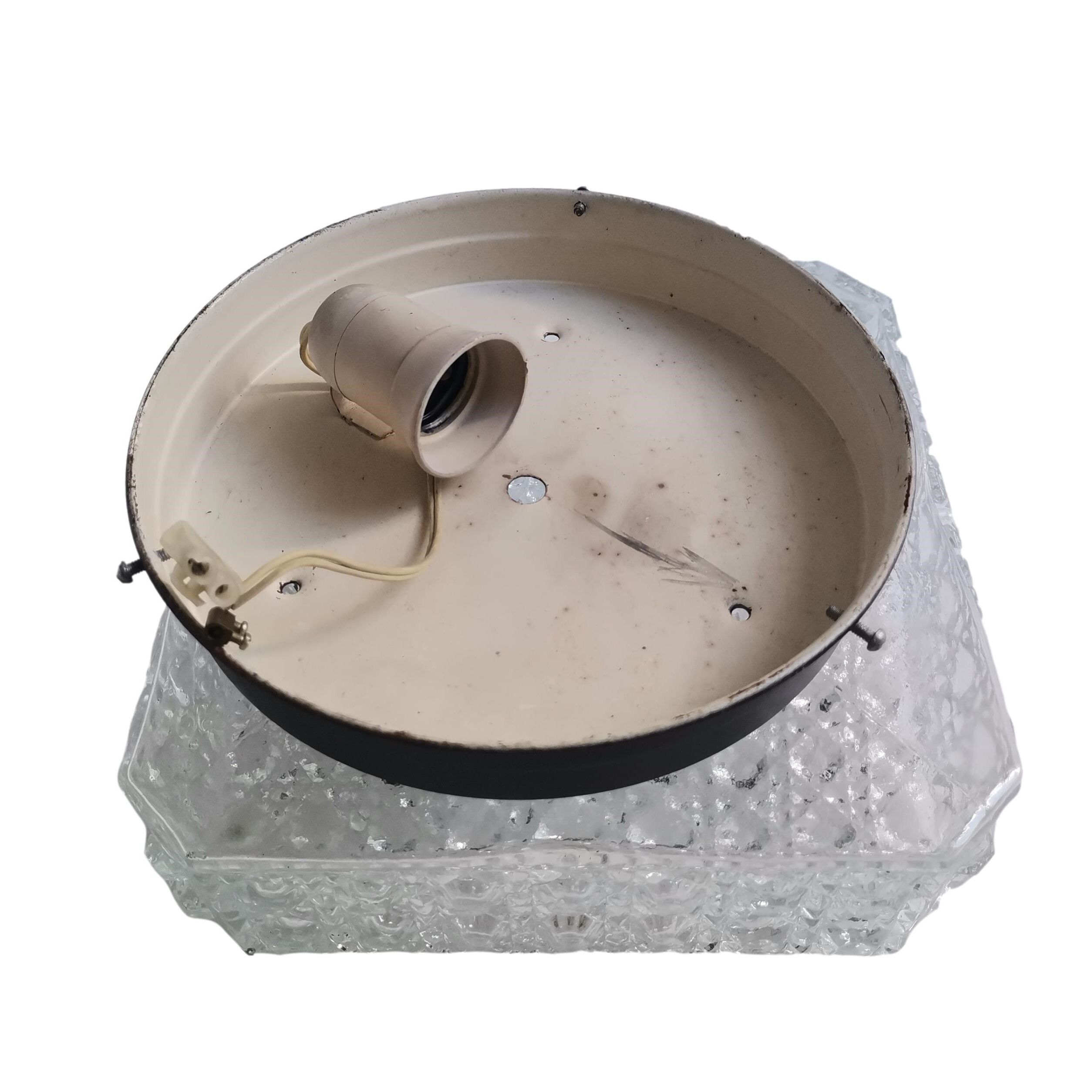 Square glass ceiling light with bubbles 1960's