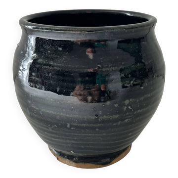 Navy blue stoneware pot