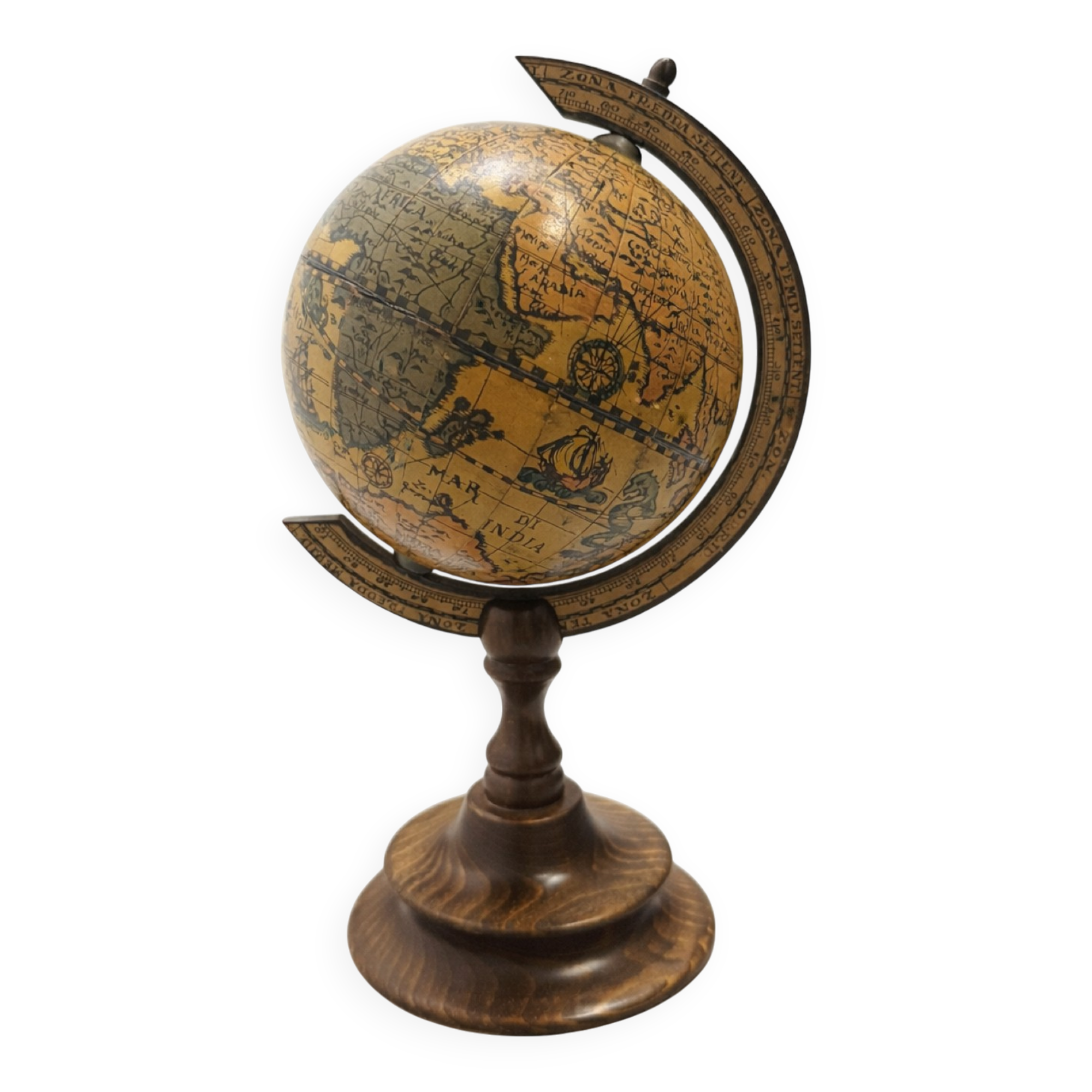 Globe vintage en bois et bronze