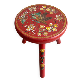 Vintage folk art wooden milk stool / side table