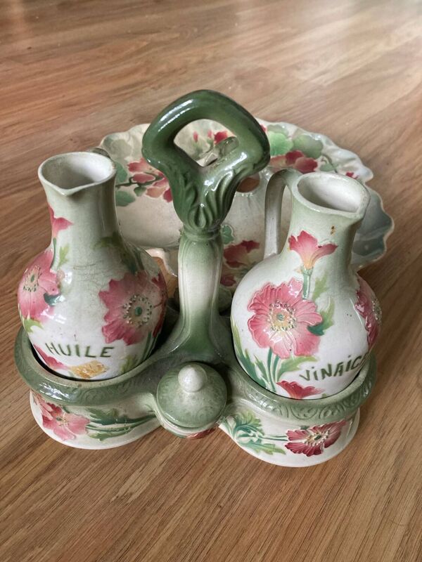 Plat et vinaigrier fleurs de pavots