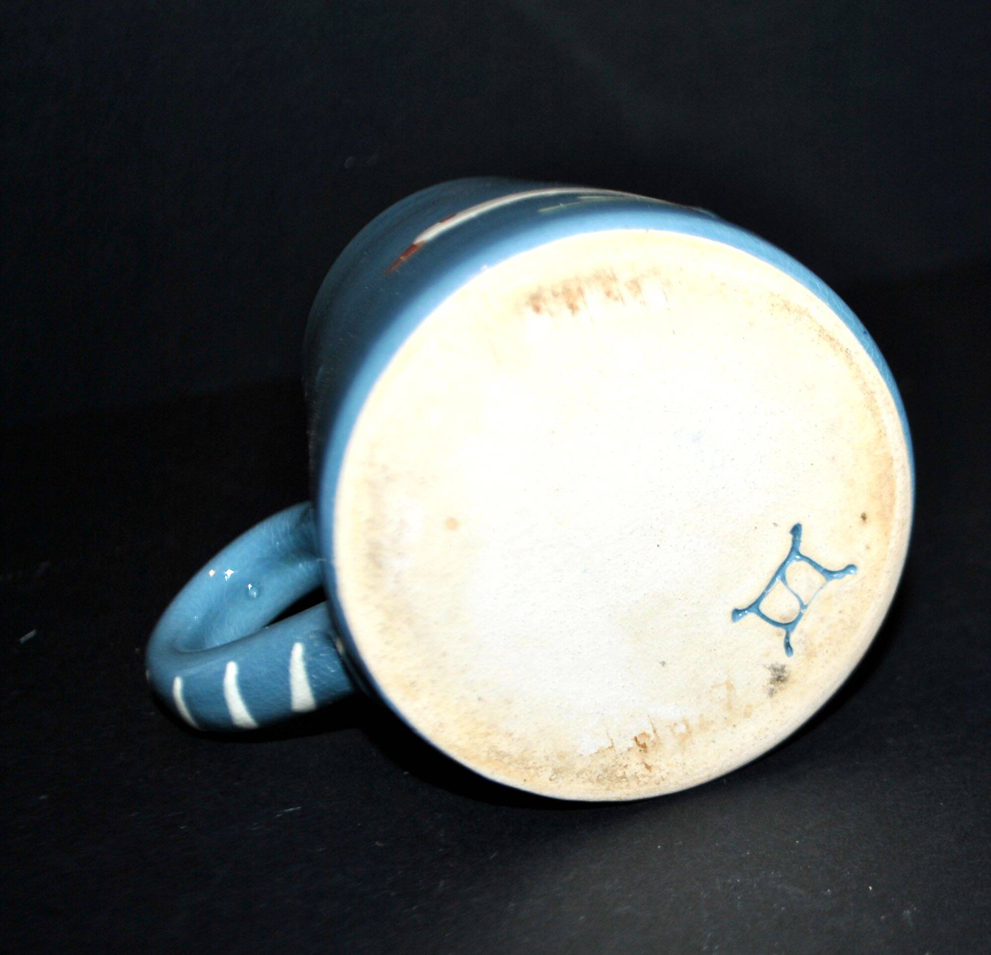 Soufflenheim terracotta pottery pitcher with blue goose decor