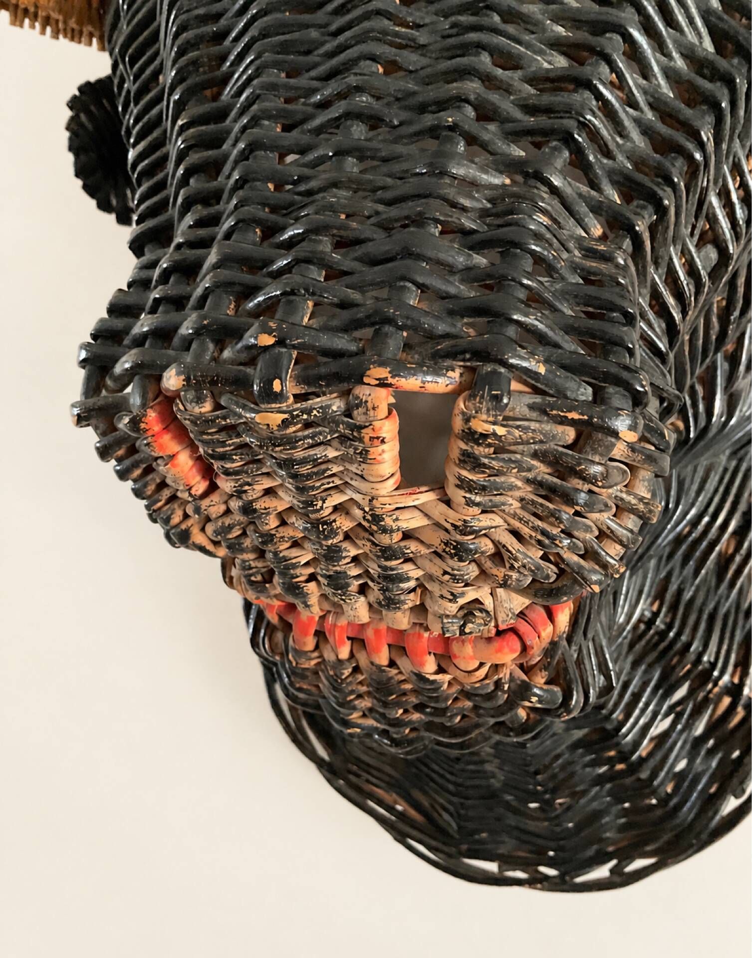 Rare polychrome wicker bull's head trophy, circa 1950.