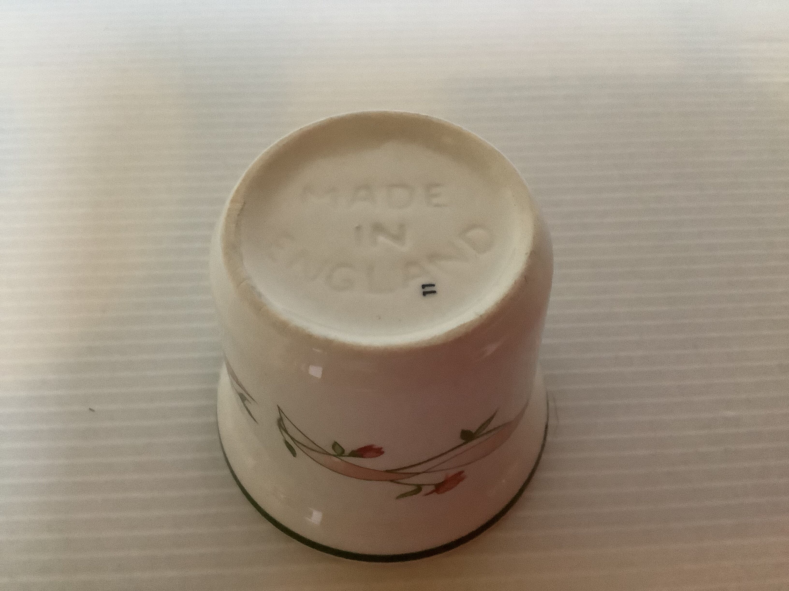 5 pink flower egg cups made in England