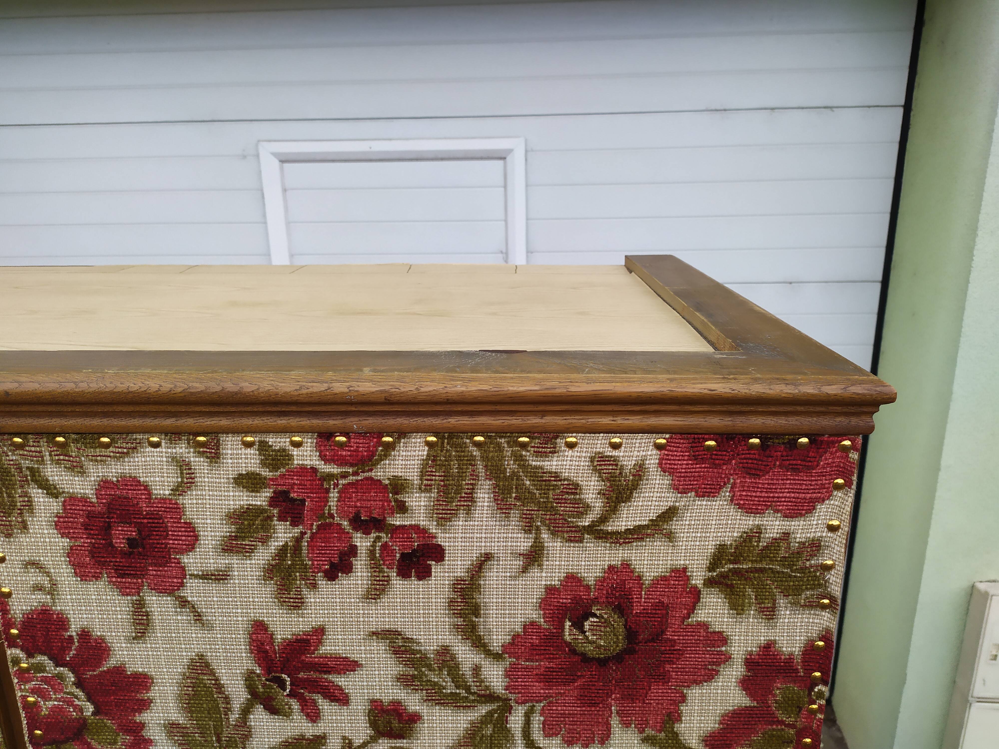 Wardrobe - wardrobe - Old - Wood - Floral Fabric - Artisanal