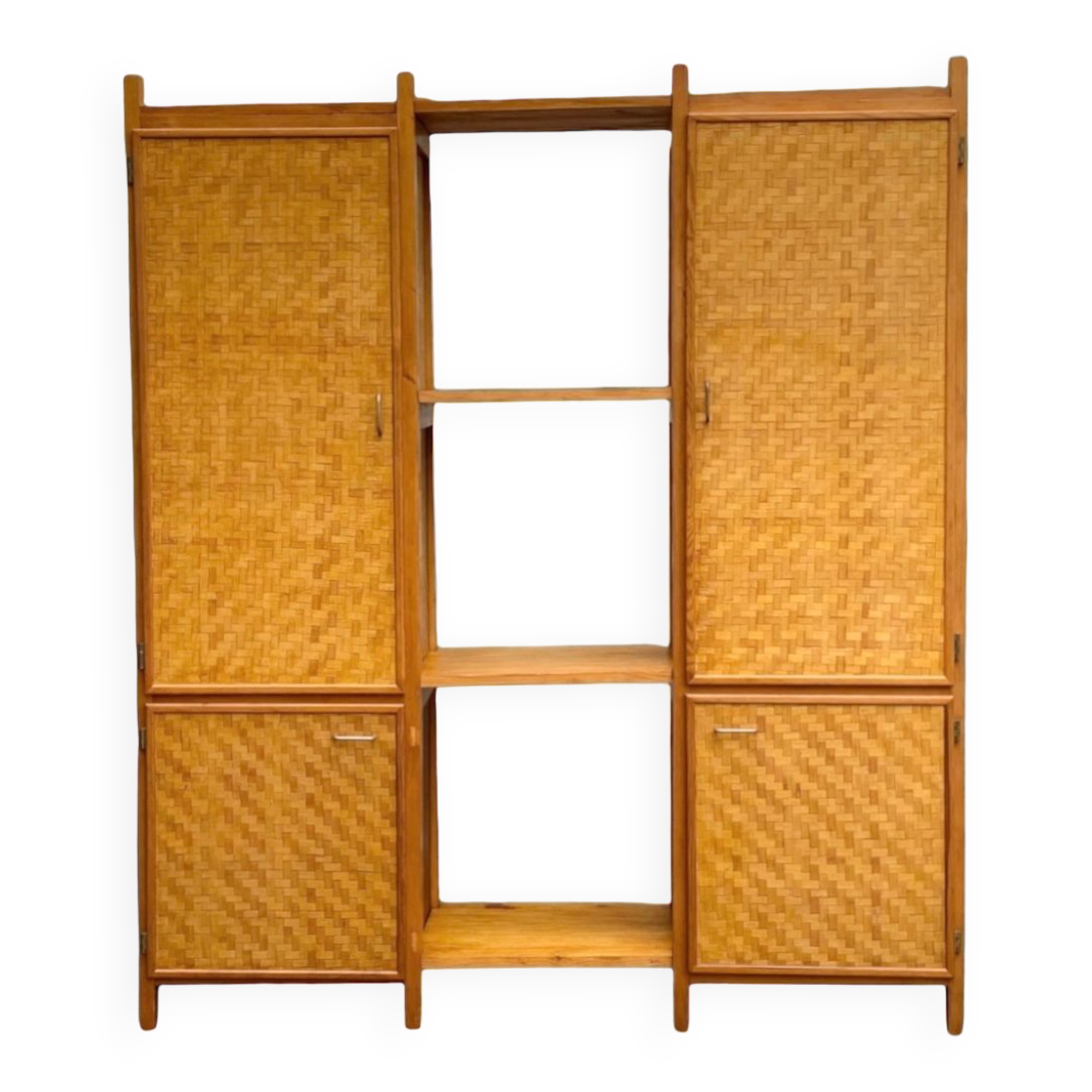 Bamboo cabinet woven and modular pine vintage 1960