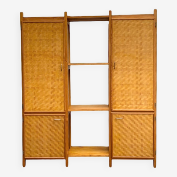 Bamboo cabinet woven and modular pine vintage 1960