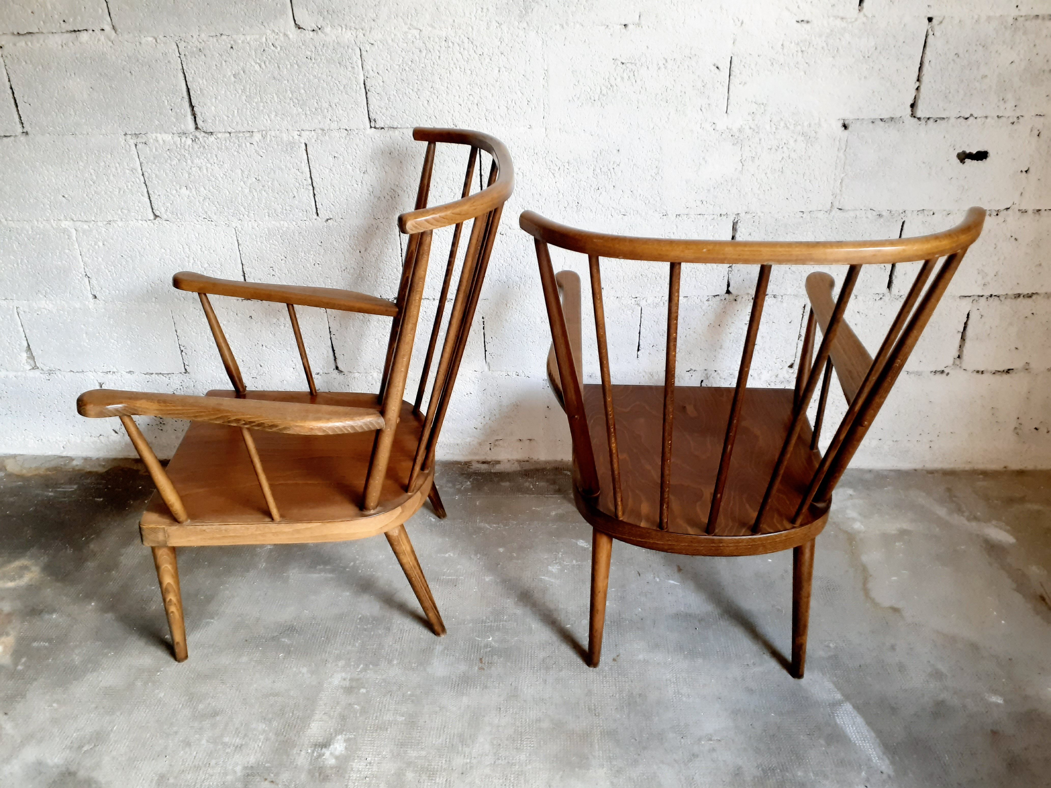 Pair of vintage wooden armchairs Baumann model Fan 60s