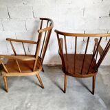 Paire de fauteuils en bois vintage Baumann modèle Éventail années 60