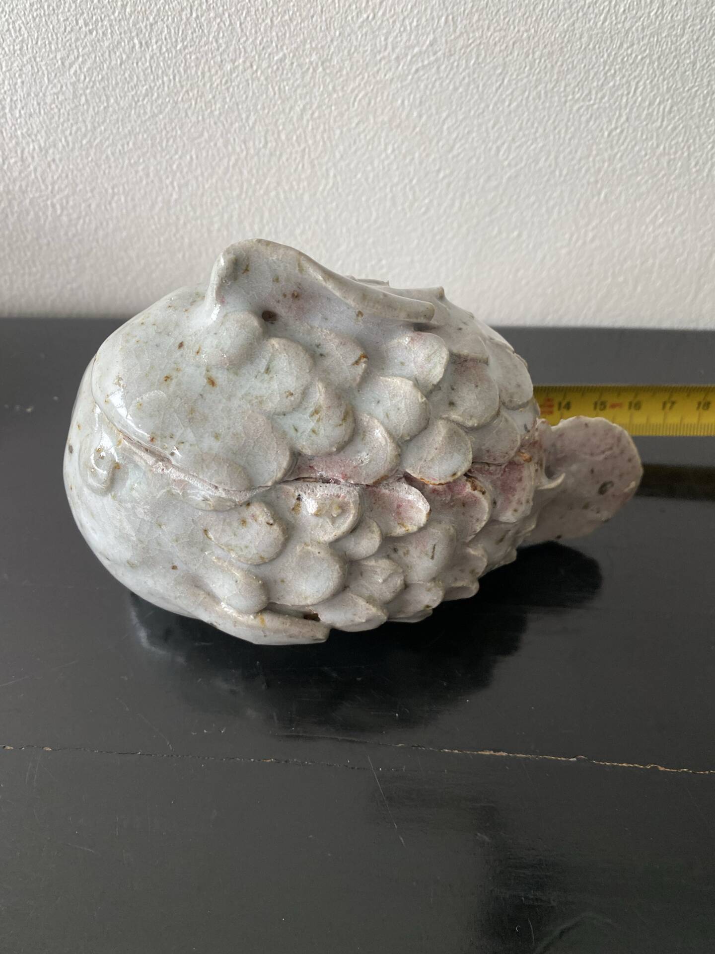 Small Rascasse box in glazed terracotta signed Rochehaut