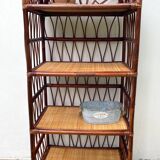 Vintage rattan bookcase shelf