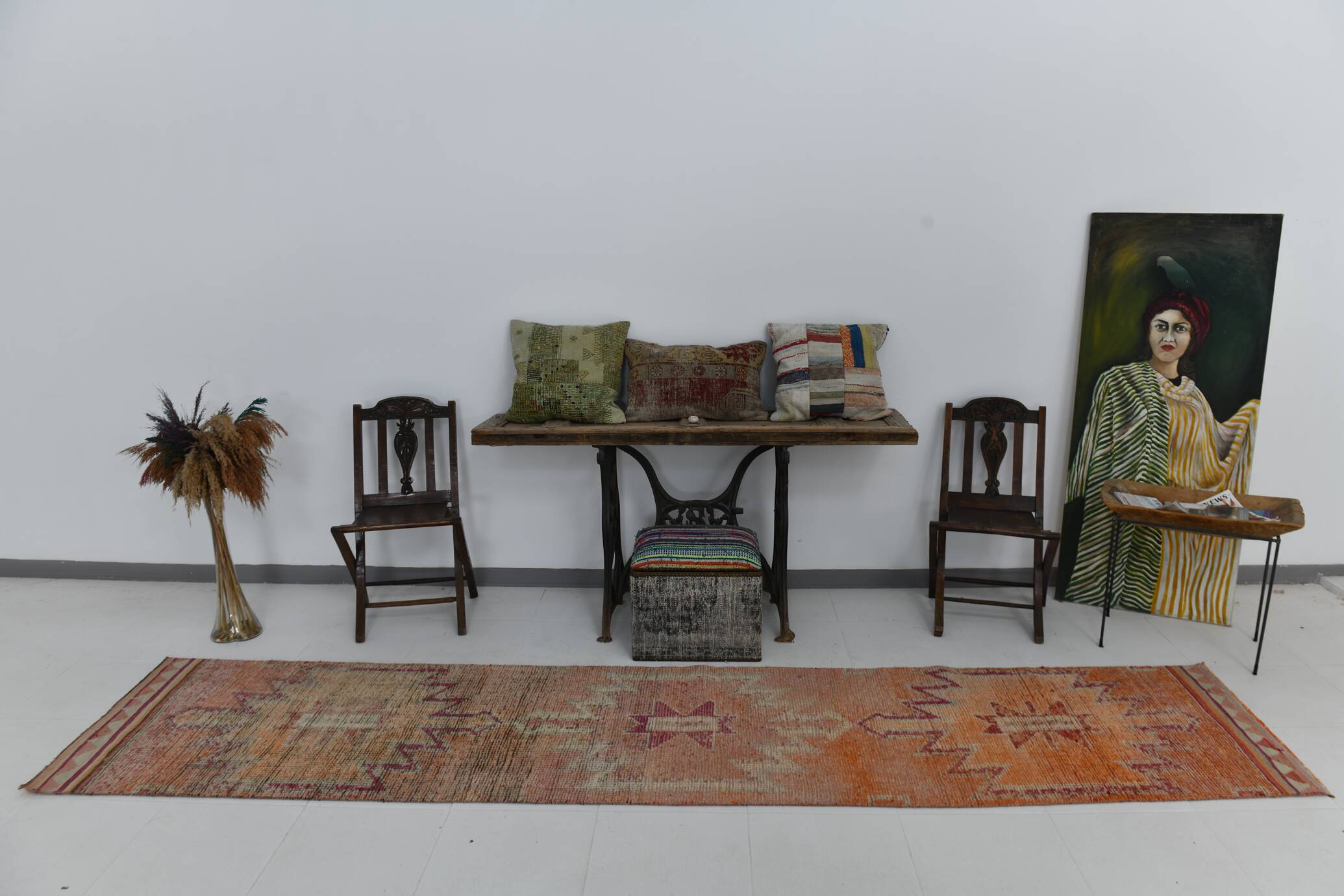 2x12 shades of pale orange vintage runner rug