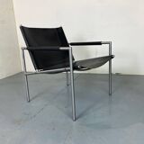 Fauteuil de salon moderne en cuir noir par Martin Visser pour T Spectrum, années 1960