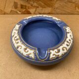Antique Blue Glazed Ceramic Ashtray White Relief Decor Vintage