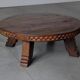 Carved rustic oak round coffee table - Netherlands 1950s