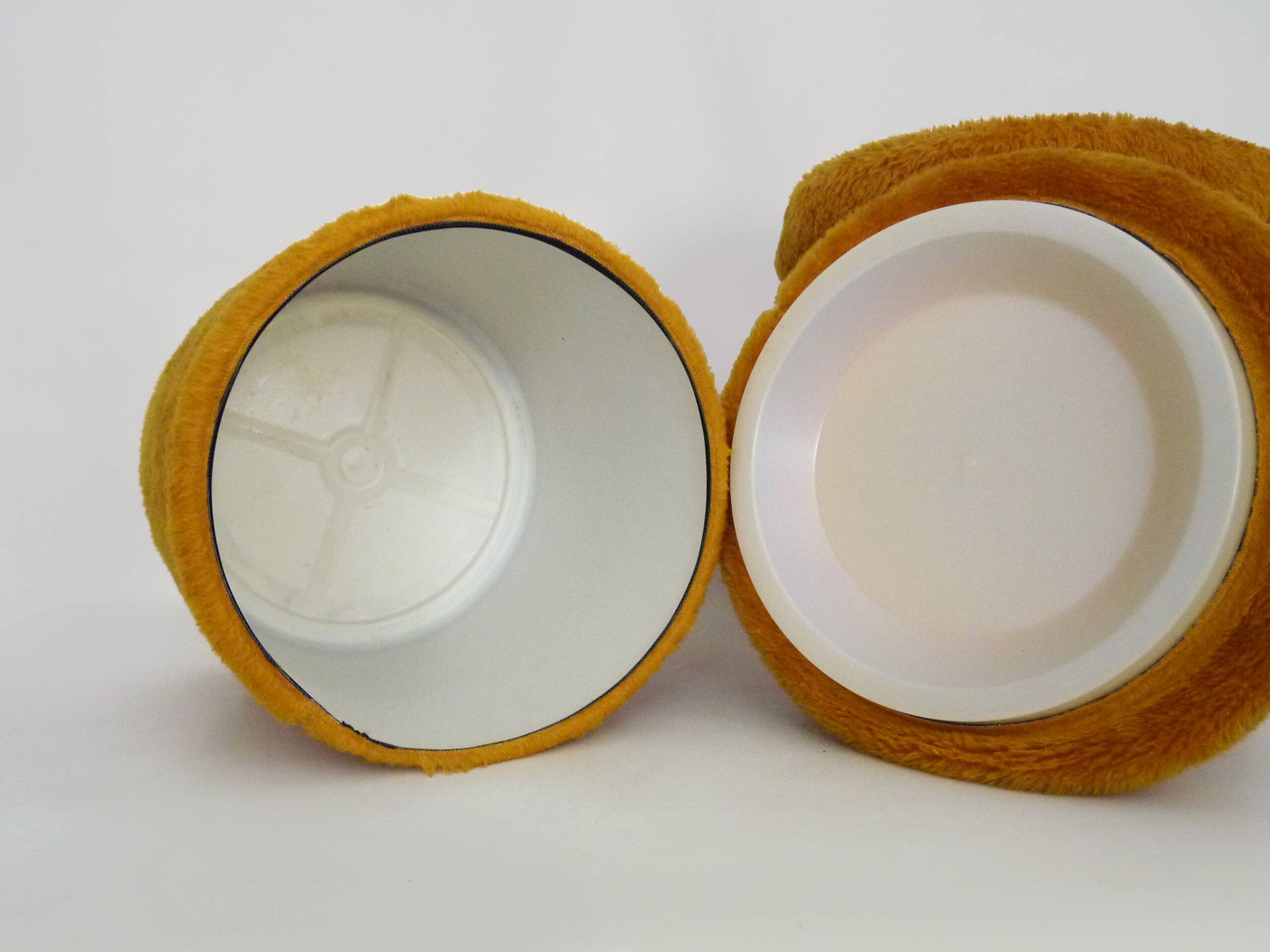 Pair of poufs, fur stools with storage inside, 1970s.