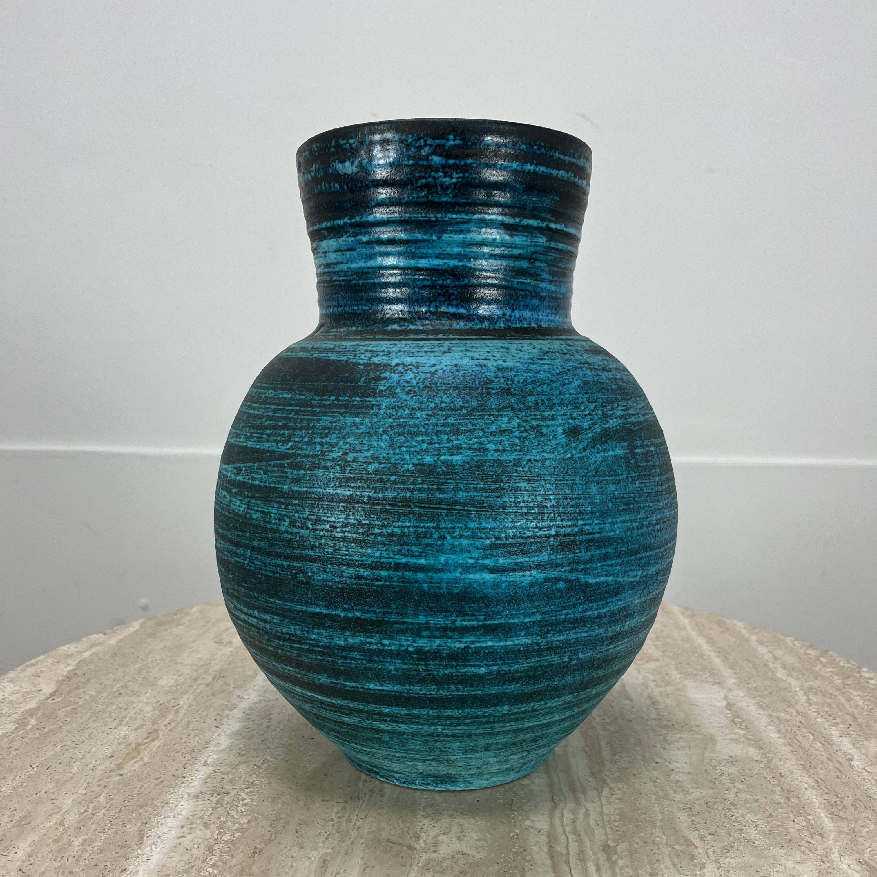 Accolay vase, blue Gallic ceramic, 1960s