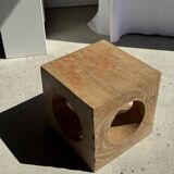 Coffee table, or openwork cubic stool in natural monoxyle mango wood H40.
