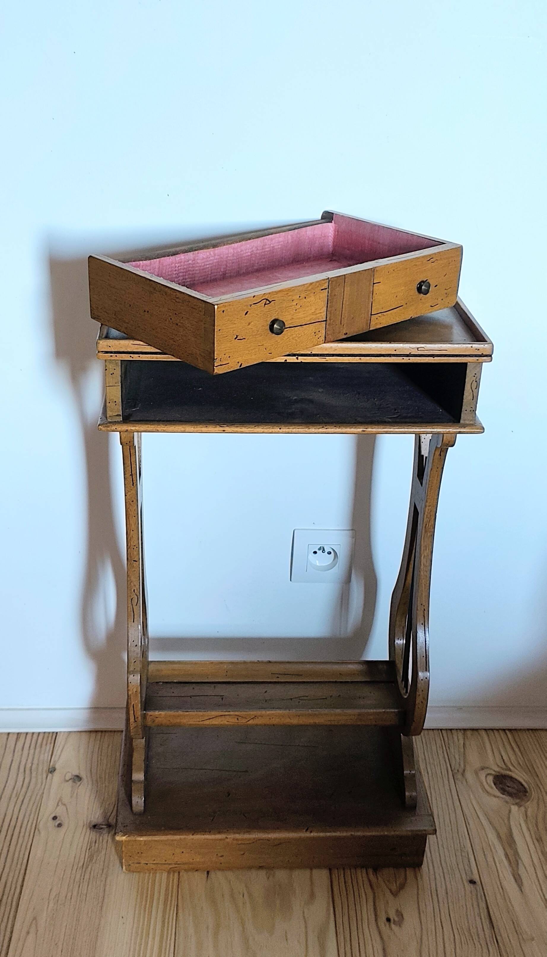 Lyre bedside table, cherry wood, 1960s.