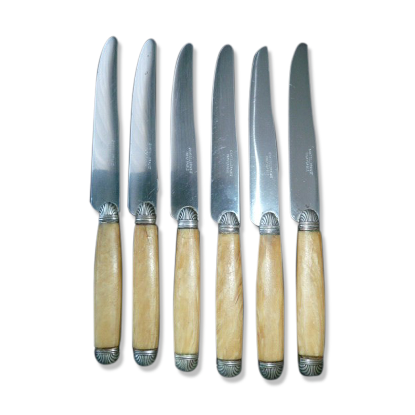 Set de 6 couteaux de table acier inoxydable et corne  estampillés châtellerault