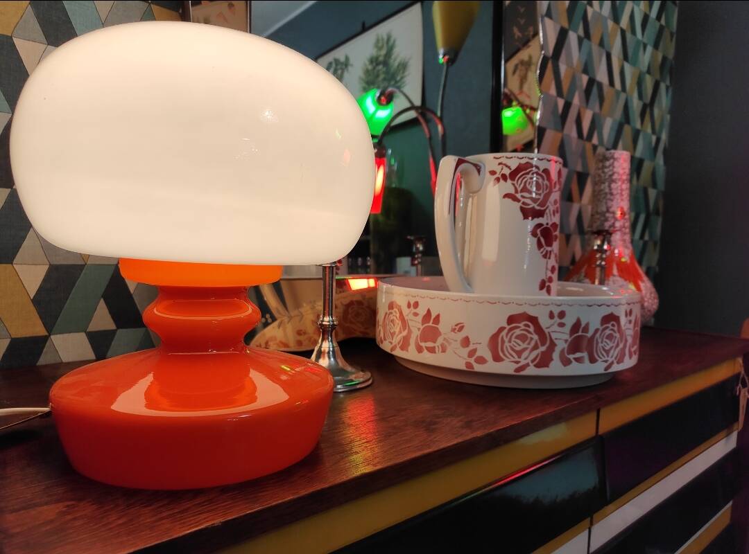 Opaline glass table lamp by Stepan Tabery for Valasske Mezirici 1970