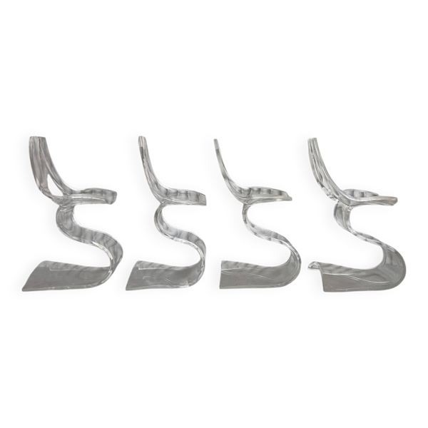Ensemble rare de 4 chaises sculpturales en Lucite par Michel Dumas