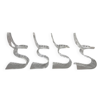 Rare set of 4 sculptural Lucite chairs by Michel Dumas