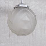 Geometric etched glass and metal art deco pendant light