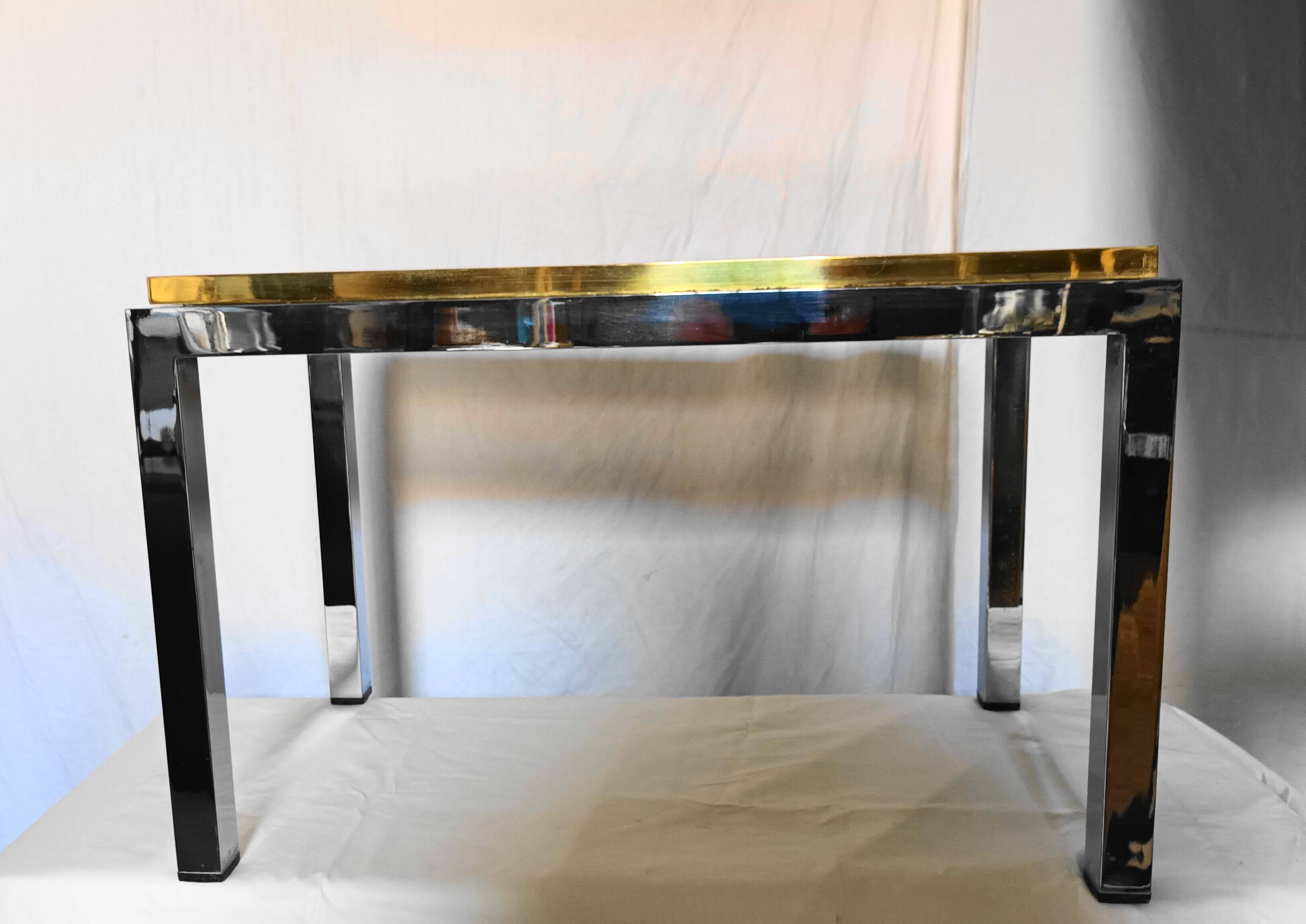 Table basse en métal chromé et laiton,années 70
