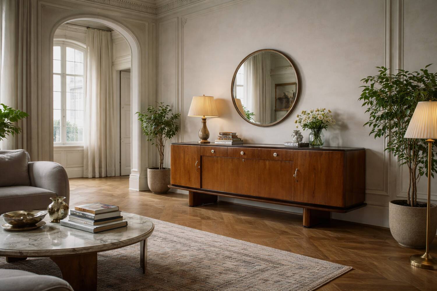 Vintage Rare Large French Art Deco Walnut Sideboard, 1920s