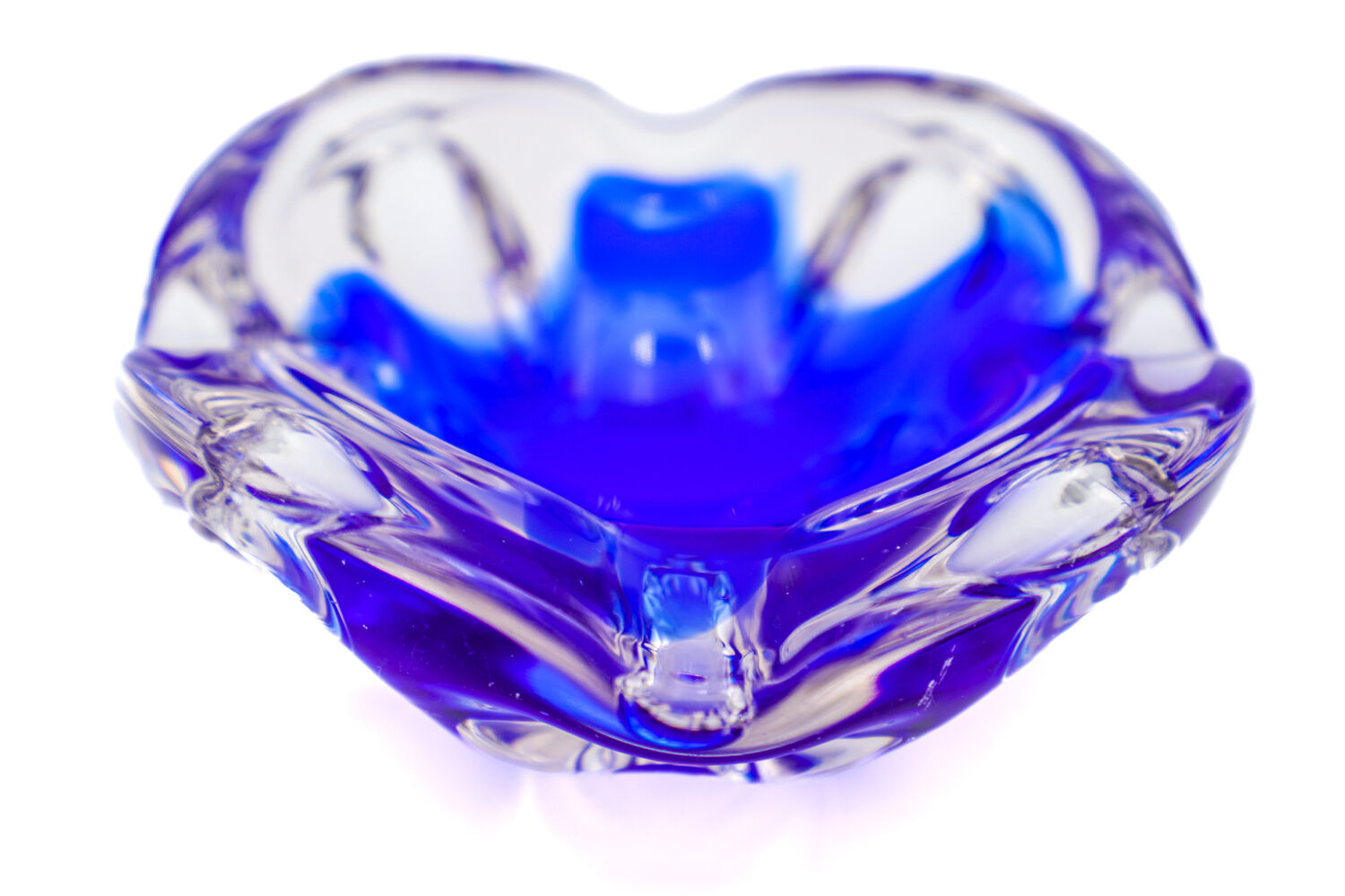 Sculptural Cobalt Blue & Crystal Sommerso Dish - Murano - 1960