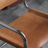 Set of 4 tubular dining chairs in Bauhaus style, in the manner of Marcel Breuer, 1970s