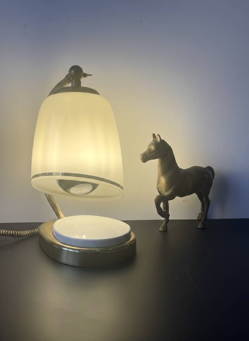 Bauhaus / Modernist lamp brass/bakelite & opaline Mid Century 1940-50