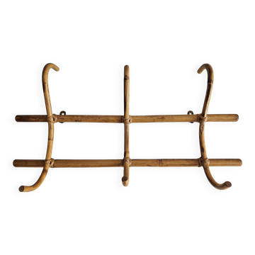 Wall coat rack with 3 rattan hooks - Vintage