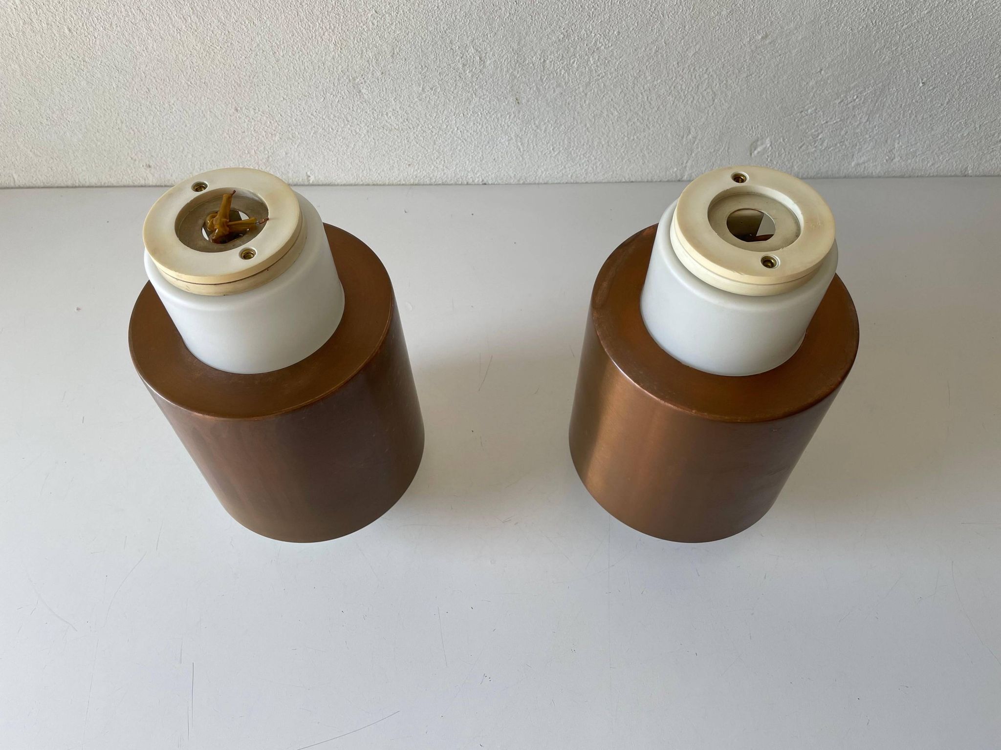 Opal Glass and Copper Plated Flush Mount Light by Staff, 1960s, Germany