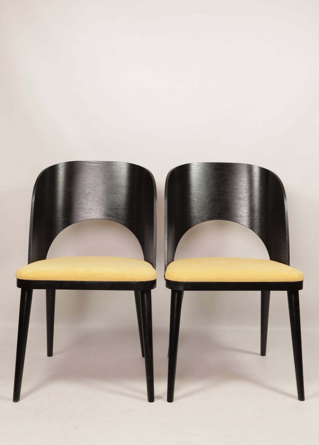 Vintage dining chairs set of 2 black oak wood retro yellow fabric