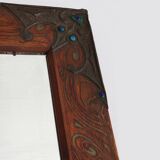 Miroir Art Nouveau à décor de paon peint à la main, France vers 1915