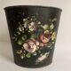 Napoleon III waste paper basket in black sheet metal and painted flowers, 19th century