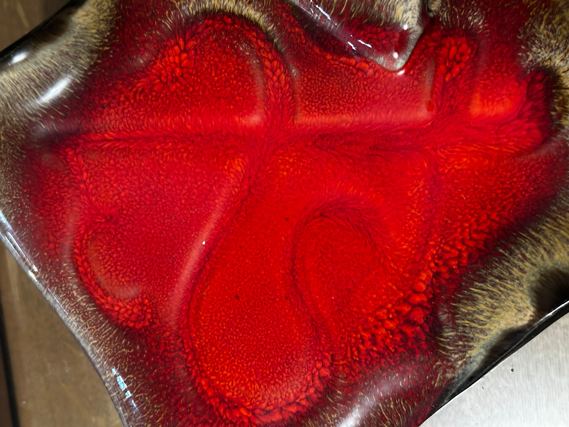 glazed red ceramic vide-poche signed - 1960s