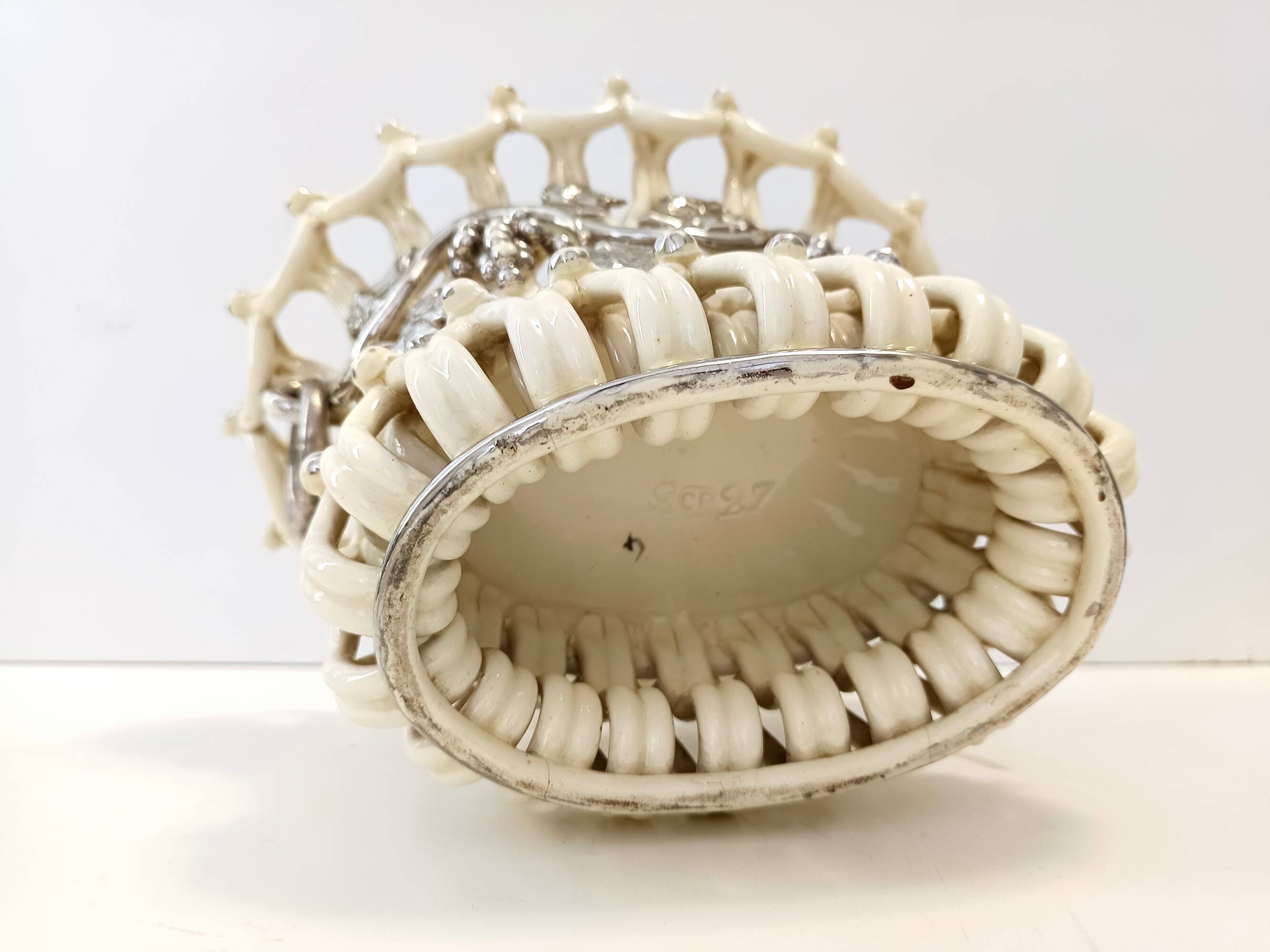 Creamy White Ceramic Fruit Bowl or Centerpiece by Charles de Boissimon