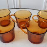 Set of 5 amber coffee cups 70s