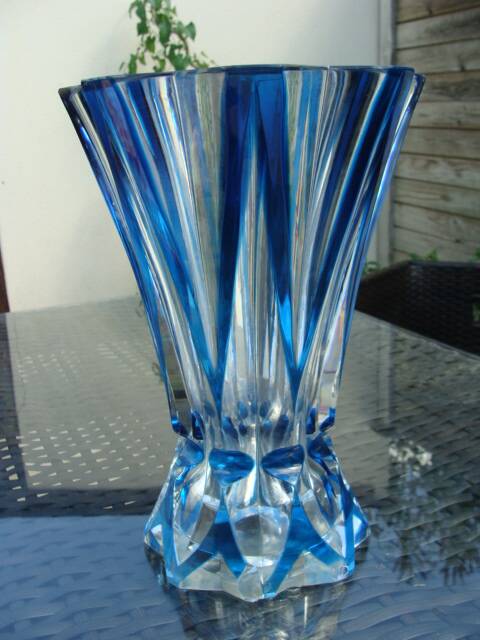 Large blue crystal vase