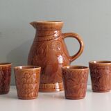Sarreguemines pitcher and goblets, France 1970s