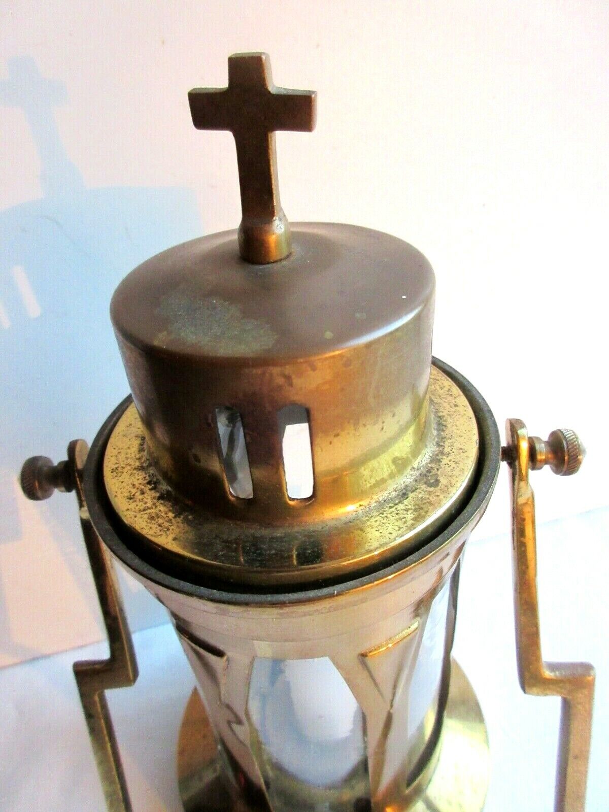 Art Deco religious object, Old procession lantern, glass and gilded brass
