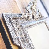 Large Napoleon III mirror, Louis XV / Rocaille style, silver leaf.