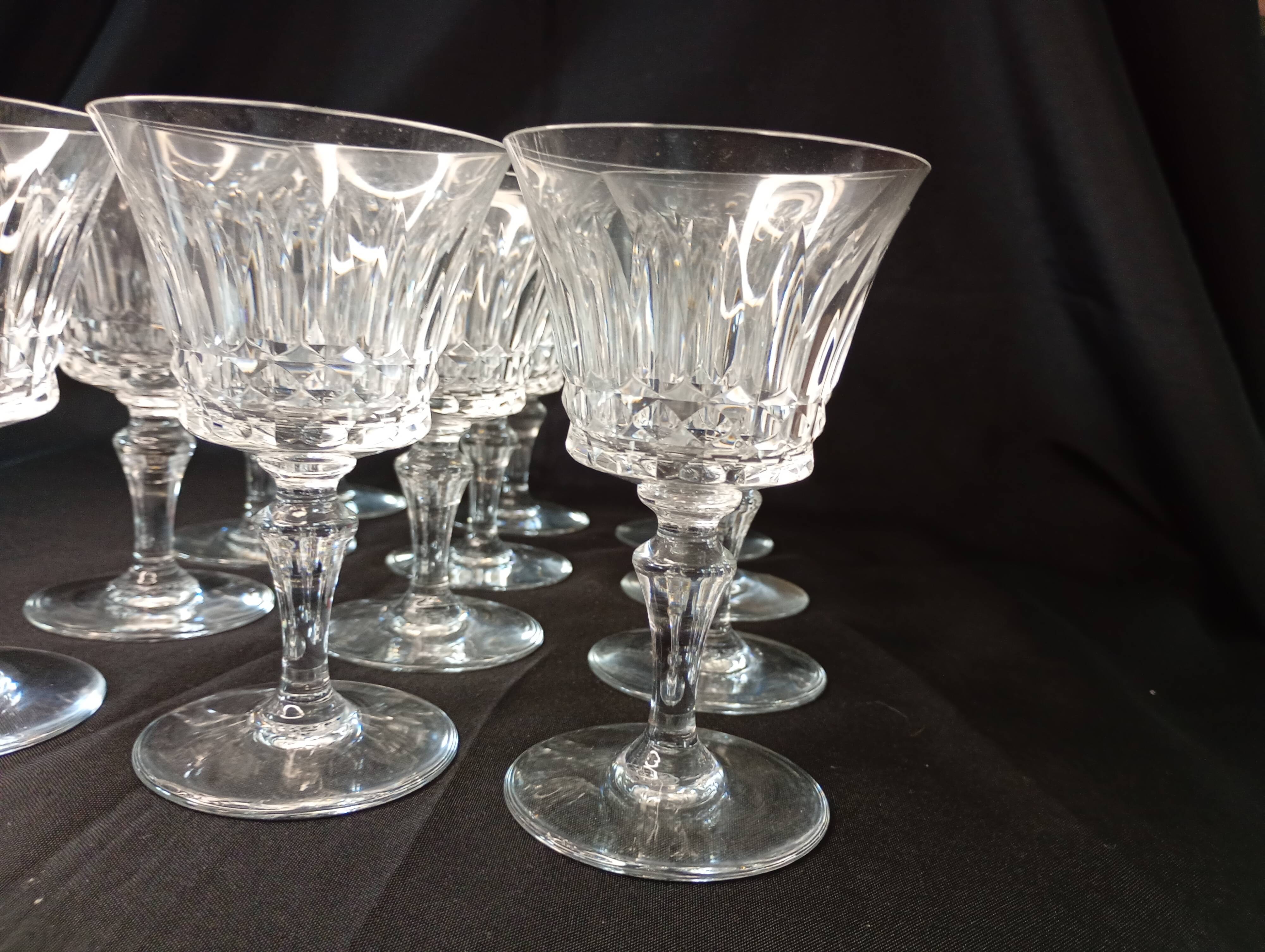 Set of 12 Baccarat Piccadilly Cut Crystal Red Wine Goblets